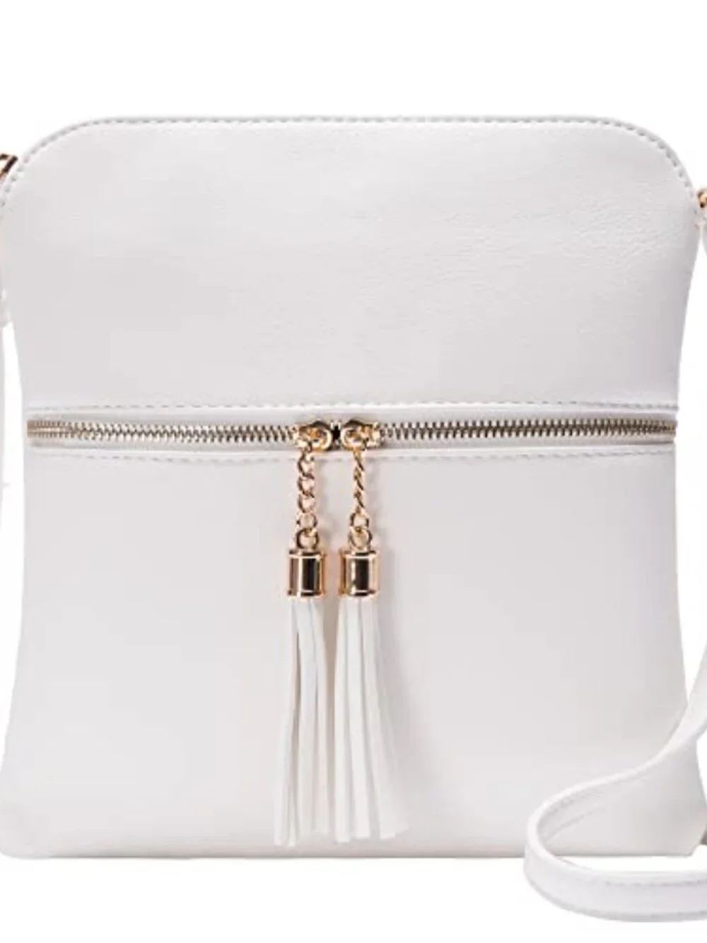 Lightweight Medium Crossbody Purse with Tassel, Faux Leather, Zip Closure